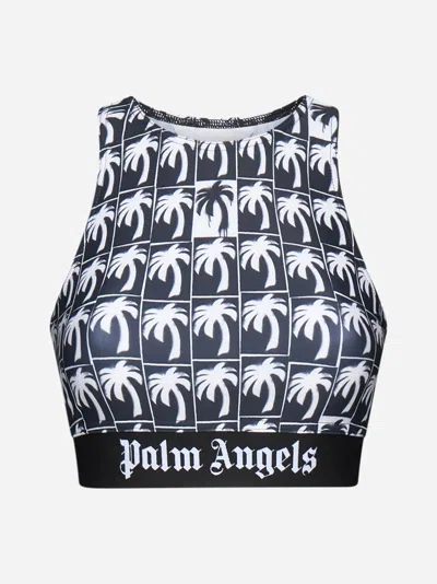 Shop Palm Angels Palm Logo Jersey Bra In Black,white