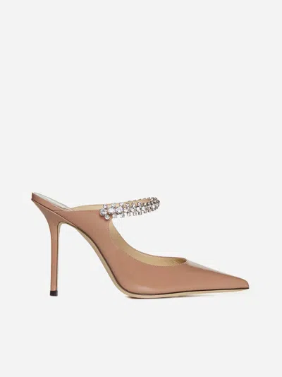 Shop Jimmy Choo Bing Crystal-embellished Patent Leather Mules In Ballet Pink