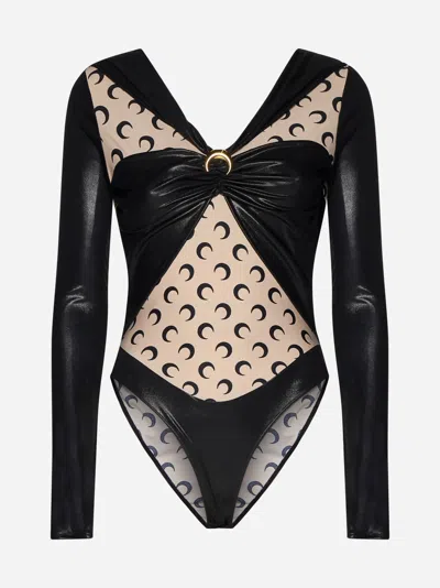 Marine Serre Regenerated Laminated Bodysuit In Black