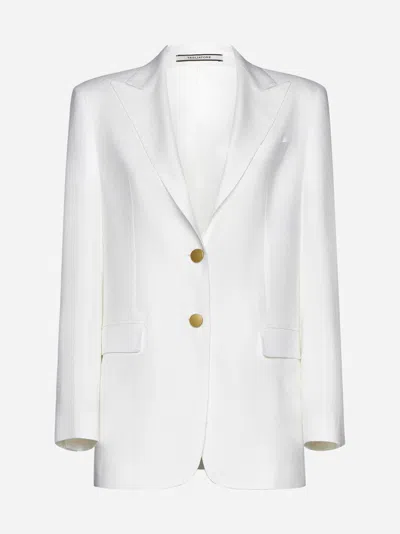 Shop Tagliatore Bertha Viscose-blend Single-breasted Blazer In White