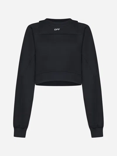 Shop Off-white Logo Cotton Cropped Sweatshirt In Black,white