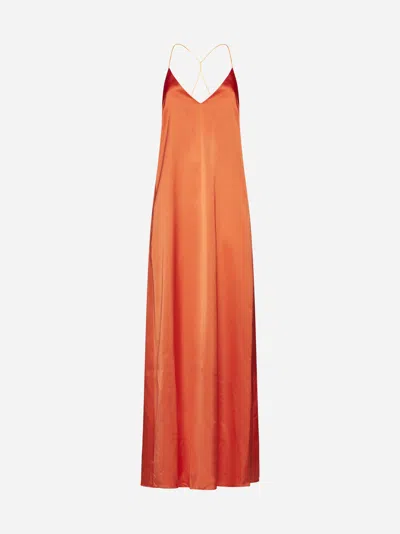 Shop The Nina Studio Athena Satin Long Slip Dress In Orange
