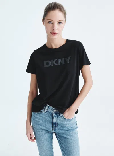 Shop Dkny Women's Rhinestone Layered Logo T-shirt In Black