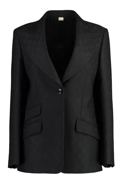 Shop Gucci Wool Jacquard Jacket In Black