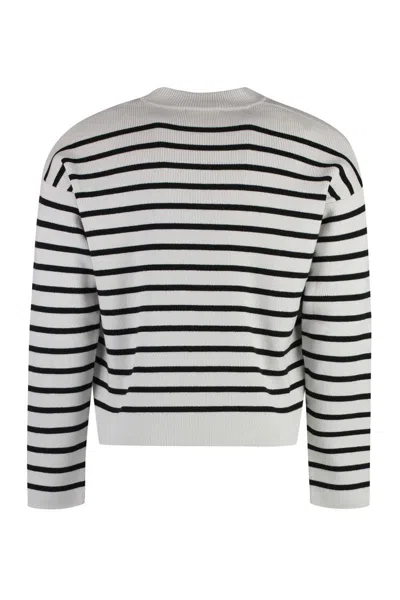 Shop Ami Alexandre Mattiussi Ami Paris Striped Crew-neck Sweater In Grey