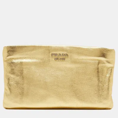 Shop Prada Metallic Leather Double Zip Clutch In Gold