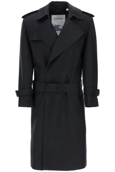Shop Burberry Double-breasted Silk Twill Trench Coat In Nero