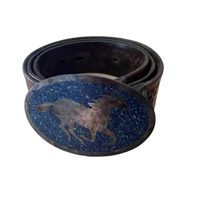 Shop Marketplace 70s Inlaid Lapis Horse Sterling Belt In Brown