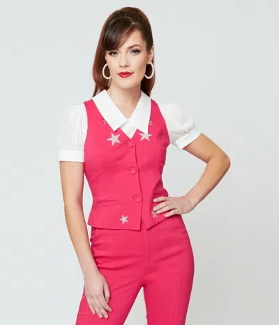 Shop Unique Vintage 1970s Pink & Glitter Star Button Up Vest