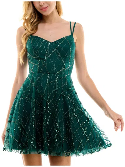 Shop City Studio Juniors Womens Sequined Mini Fit & Flare Dress In Green