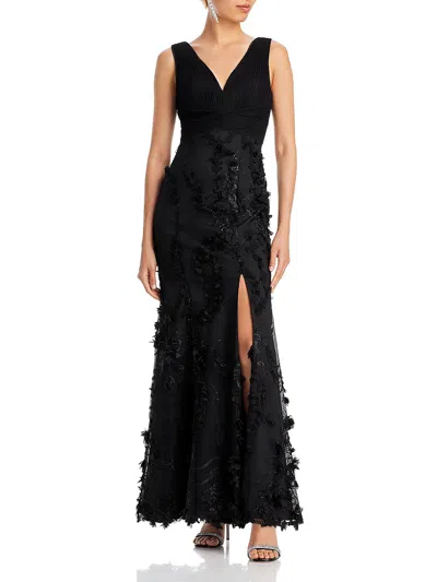Shop Aidan Mattox Womens Floral Long Evening Dress In Black