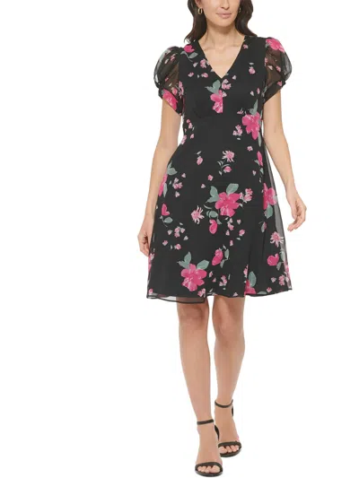 Shop Calvin Klein Womens Mini Puff Sleeve Fit & Flare Dress In Multi