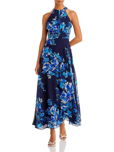 Shop Eliza J Womens Floral Print Maxi Halter Dress In Blue