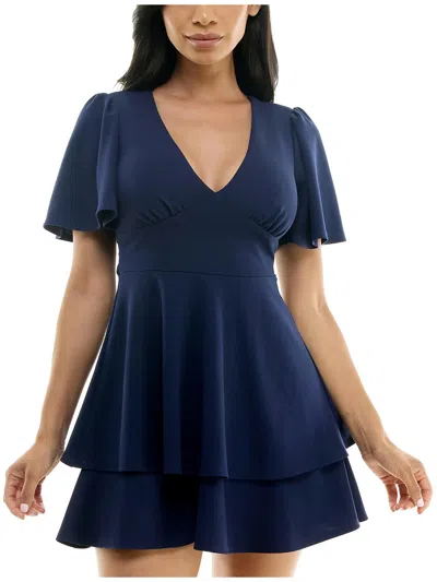 Shop B Darlin Juniors Womens Semi-formal Mini Cocktail And Party Dress In Blue