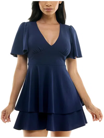 B Darlin Juniors Womens Semi-formal Mini Cocktail And Party Dress In Blue