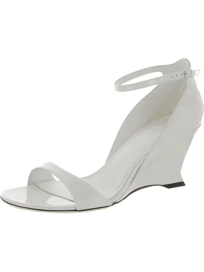 Shop Ferragamo Vidette Womens Patent Leather Adjustable Wedge Sandals In White
