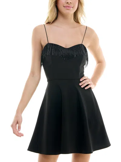 Shop Speechless Juniors Womens Fringe Mini Fit & Flare Dress In Black