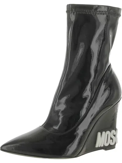 Shop Moschino Womens Patent Embossed Booties In Black