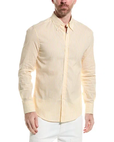 Shop Brunello Cucinelli Slim Fit Linen-blend Shirt In Yellow