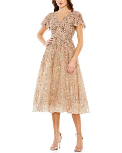 Shop Mac Duggal Embellished Butterfly Fit And Flare Dress In Beige