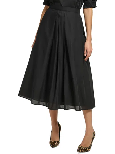 Shop Dkny Womens Midi Cotton Pleated Skirt In Black