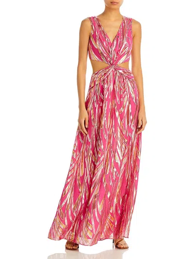 Shop Ramy Brook Irene Womens Metallic Cut-out Evening Dress In Pink