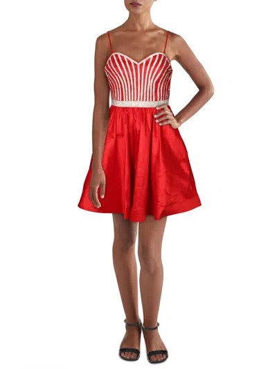 Shop Crystal Doll Juniors Womens Rhinestone Mini Fit & Flare Dress In Red