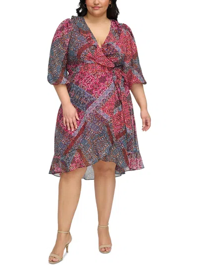 Shop Jessica Howard Plus Womens Printed Knee-length Wrap Dress In Multi