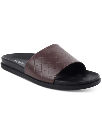 Shop Alfani Atlas Mens Faux Leather Flat Slide Sandals In Brown