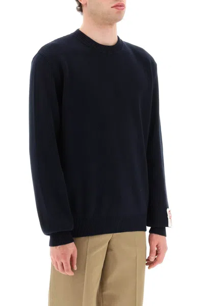 Shop Golden Goose Davis Cotton Sweater With Logo Men In Blue