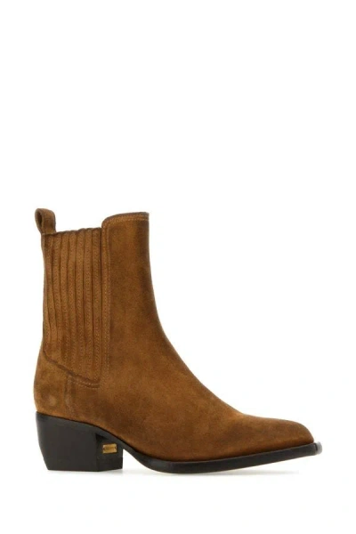 Shop Golden Goose Deluxe Brand Woman Caramel Suede Debbi Ankle Boots In Brown
