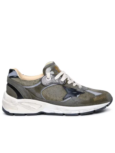 Shop Golden Goose Man  'running Dad' Green Leather Sneakers