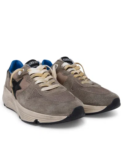 Shop Golden Goose Man  Running Sole Sneakers In Suede And Multicolored Fabric