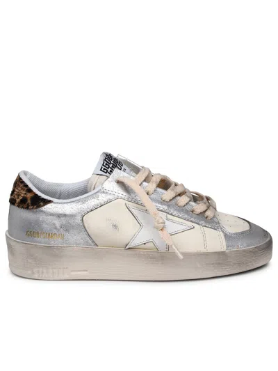 Shop Golden Goose 'stardan' Cream Leather Sneakers Woman In Silver
