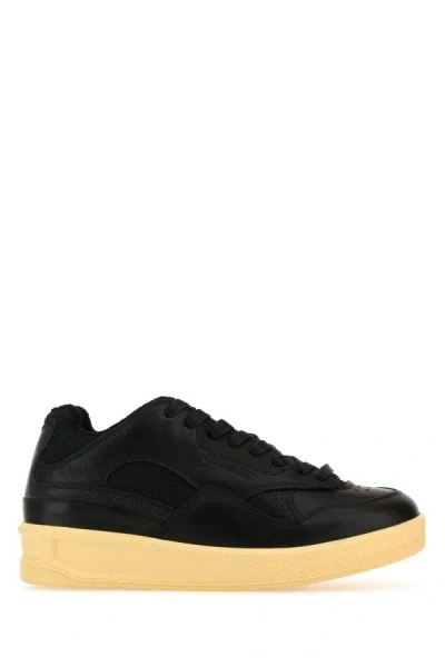 Shop Jil Sander Woman Black Leather And Fabric Basket Sneakers