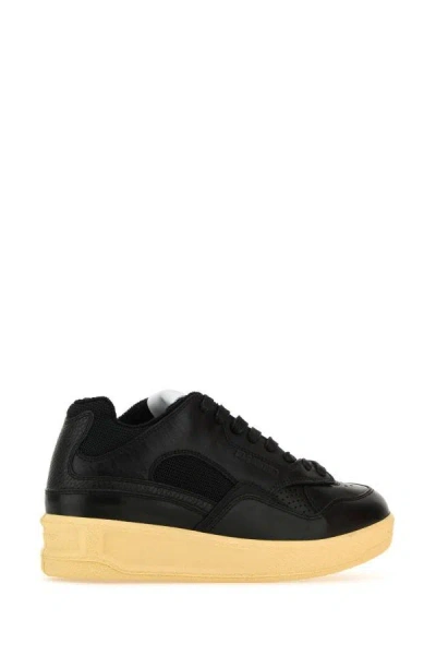 Shop Jil Sander Woman Black Leather And Fabric Basket Sneakers