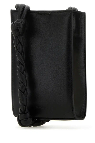 Shop Jil Sander Woman Black Leather Tangle Shoulder Bag