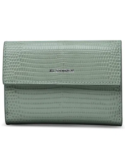 Shop Jil Sander Woman  Pastel Green Calf Leather Wallet
