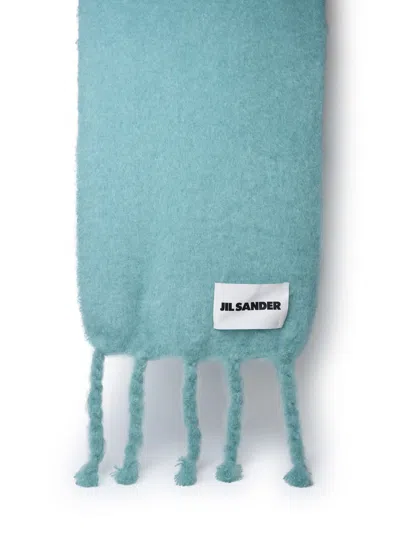 Shop Jil Sander Woman  Teal Wool Blend Scarf In Blue