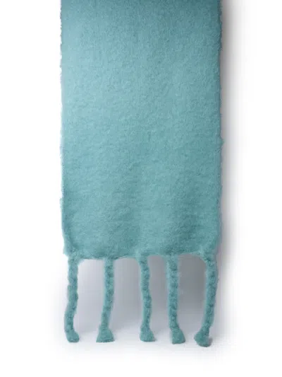Shop Jil Sander Woman  Teal Wool Blend Scarf In Blue