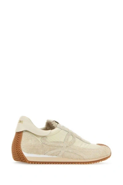 Shop Loewe Man Ivory Suede And Nylon Flow Runner Sneakers In White