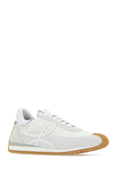 Shop Loewe Man Multicolor Fabric And Suede Ballet Sneakers In White