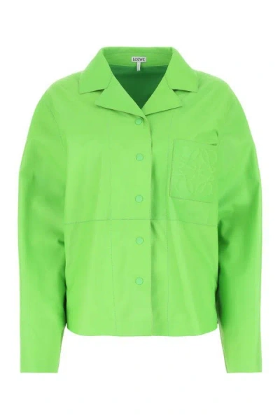 Shop Loewe Woman Fluo Green Leather Shirt