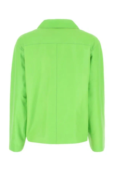 Shop Loewe Woman Fluo Green Leather Shirt