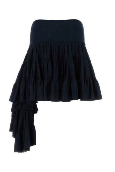 Shop Loewe Woman Midnight Blue Silk Mini Skirt In Multicolor