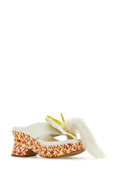 Shop Loewe Woman White Leather Petal Thong Mules In Multicolor