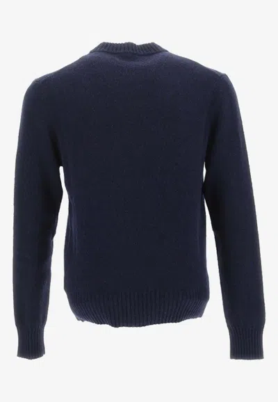Shop Ami Alexandre Mattiussi Ami De Coeur Cashmere Wool Sweater In Navy