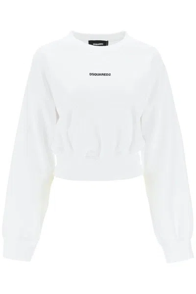 Shop Dsquared2 Cropped Sweatshirt With Logo In Bianco