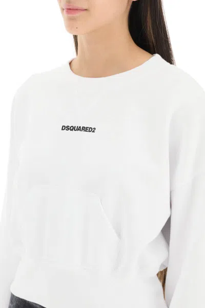 Shop Dsquared2 Cropped Sweatshirt With Logo In Bianco