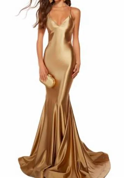 Shop Alyce Paris Satin Mermaid Gown In Gold